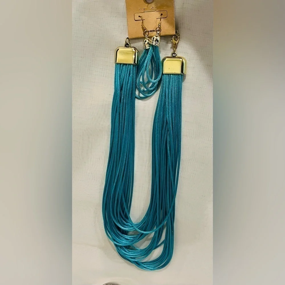 Turquoise cascade rope necklace earring set